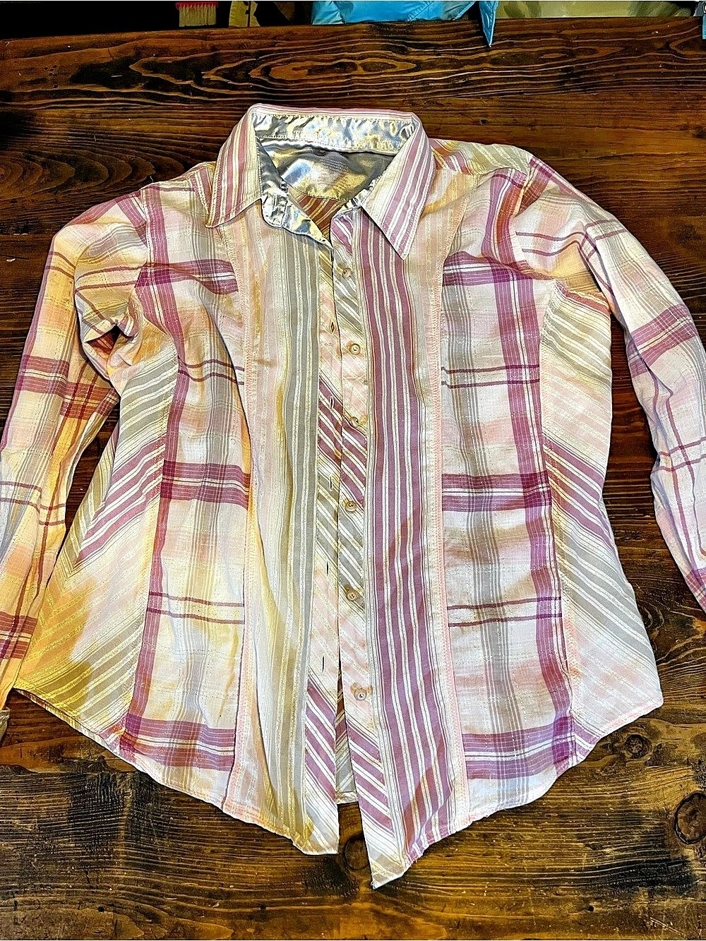 Justin X Tailored Striped Button Down Shirt in Pink & Gray Size Medium